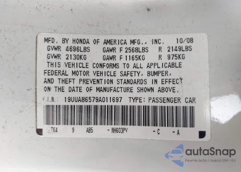 2009 Acura Tl 3.5 from USA, damaged, VIN 19UUA86579A011697